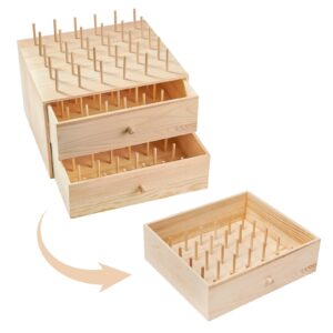 PAZIONMI Wooden Thread Box Thread Holder Thread Rack Sewing and Embroidery Thread Storage Box/Organizer for Sewing 90-Pools(Drawer Spool Size Requirement: Height≤3", Width≤2.5",Top for Taller Spools)