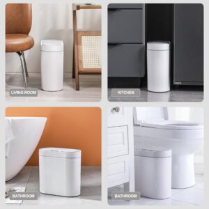 ELPHECO Bathroom Motion Sensor Trash can 2.5 Gallon Automatic Garbage Can, 9.5L Slim Plastic Smart Trash Bin with Lid, touchless Garbage can for Bedroom, Bathroom, Kitchen, Office, White