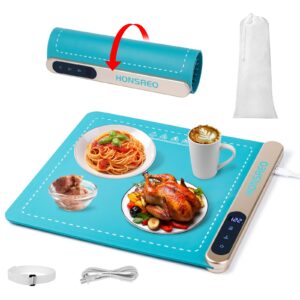 honsreo electric warming tray, silicone heating mat with 6 temperature modes and 6 timer settings auto shut-off, portable foldable roll up food warmer pad for parties gatherings, home everyday use