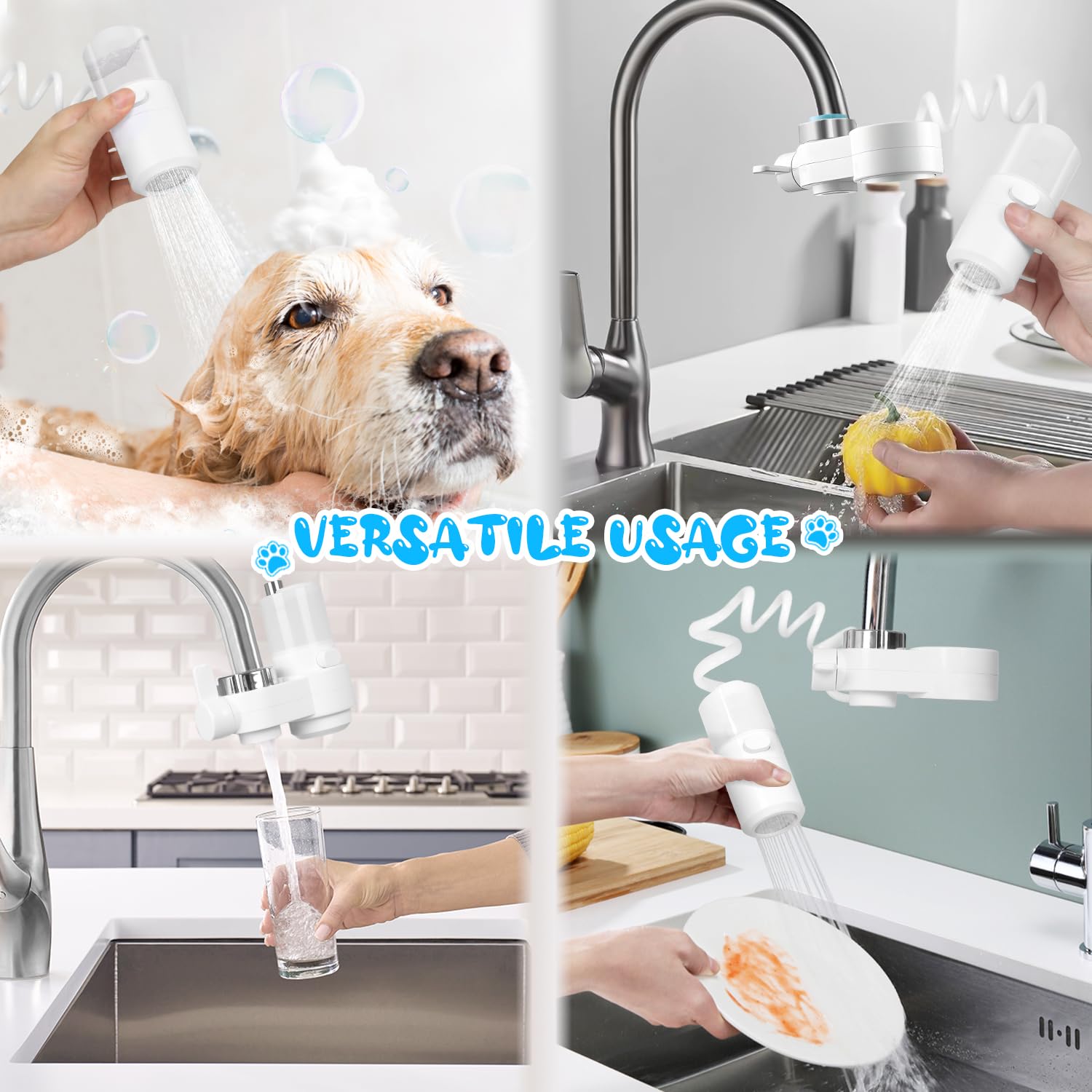 Silkchio Kitchen Sink Faucet Shower Head Attachment - Kitchen Sink Faucet Sprayer with 6 Adapters Compatible with Laundry Bathroom - Dog Bathtub Hose Sprayer for Tub Faucet with Soap Dispenser