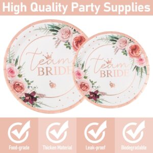 Qiaozeng 100Pcs Team Bridal Shower Party Supplies Bachelorette Paper Plates Napkins Cups Disposable Tableware Set, Bride Favors Decor for Engagement Wedding Bachelorette Party Serve 25 Guests