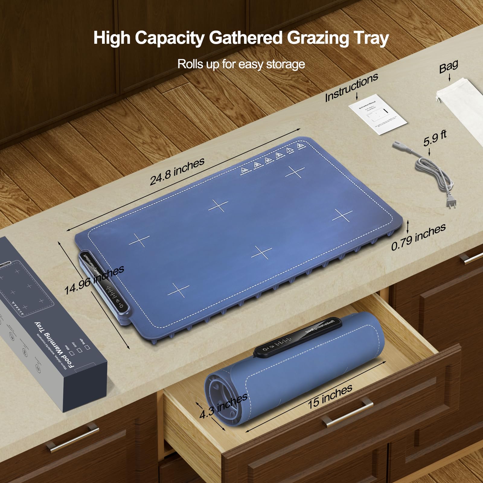 Electric Warming Tray, Qimh Food Warming Mat for Parties Buffet, Full Silicone Surface with 4 Temperature Setting & 10s Rapid Heating, Portable Food Heater for Countertop, Familly Gatherings, Sabbath