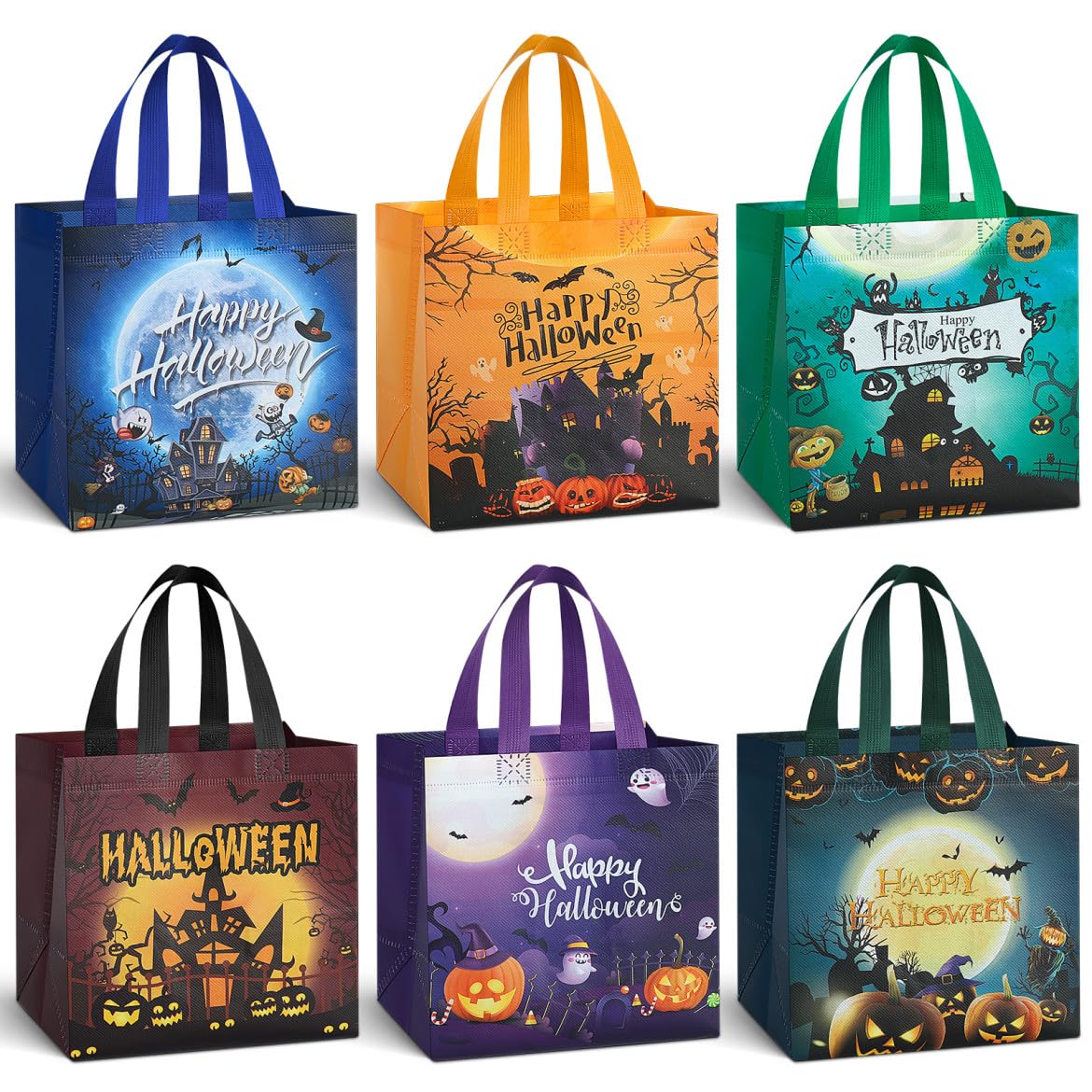 GPSHLUEP Halloween Non-Woven Gift Bags, Halloween Treats Bags, Halloween Trick or Treat Tote Bag, Halloween Party Bags with Handles for Gifts Wrapping, Halloween Party Supplies