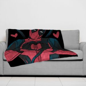 Marvel Deadpool Hearts Plush Throw Blanket - Measures 50 x 70 inches, Red and Black Super Soft Lightweight Fleece Bedding