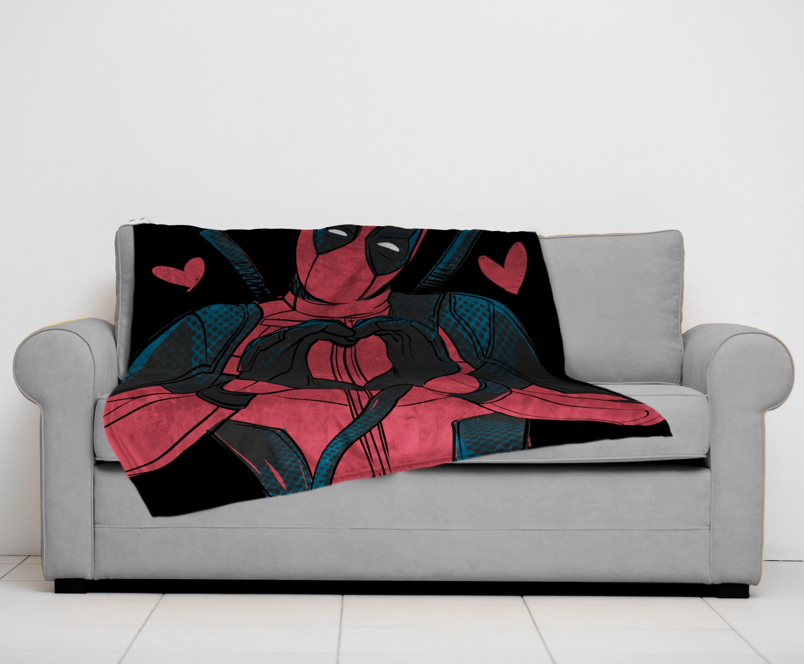 Marvel Deadpool Hearts Plush Throw Blanket - Measures 50 x 70 inches, Red and Black Super Soft Lightweight Fleece Bedding