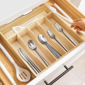 Silverware Organizer, Kitchen Drawer Organizer 13"× 17" Bamboo Drawer Organizer Utensil Holder and Cutlery Tray with Grooved Drawer Dividers for Flatware Forks Spoon, 7 Compartment Utensil Organizer