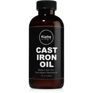 kuche chef organic cast iron oil & cast iron conditioner – made from flaxseed oil grown and pressed in the usa – creates a non-stick seasoning on all cast iron cookware (240ml)