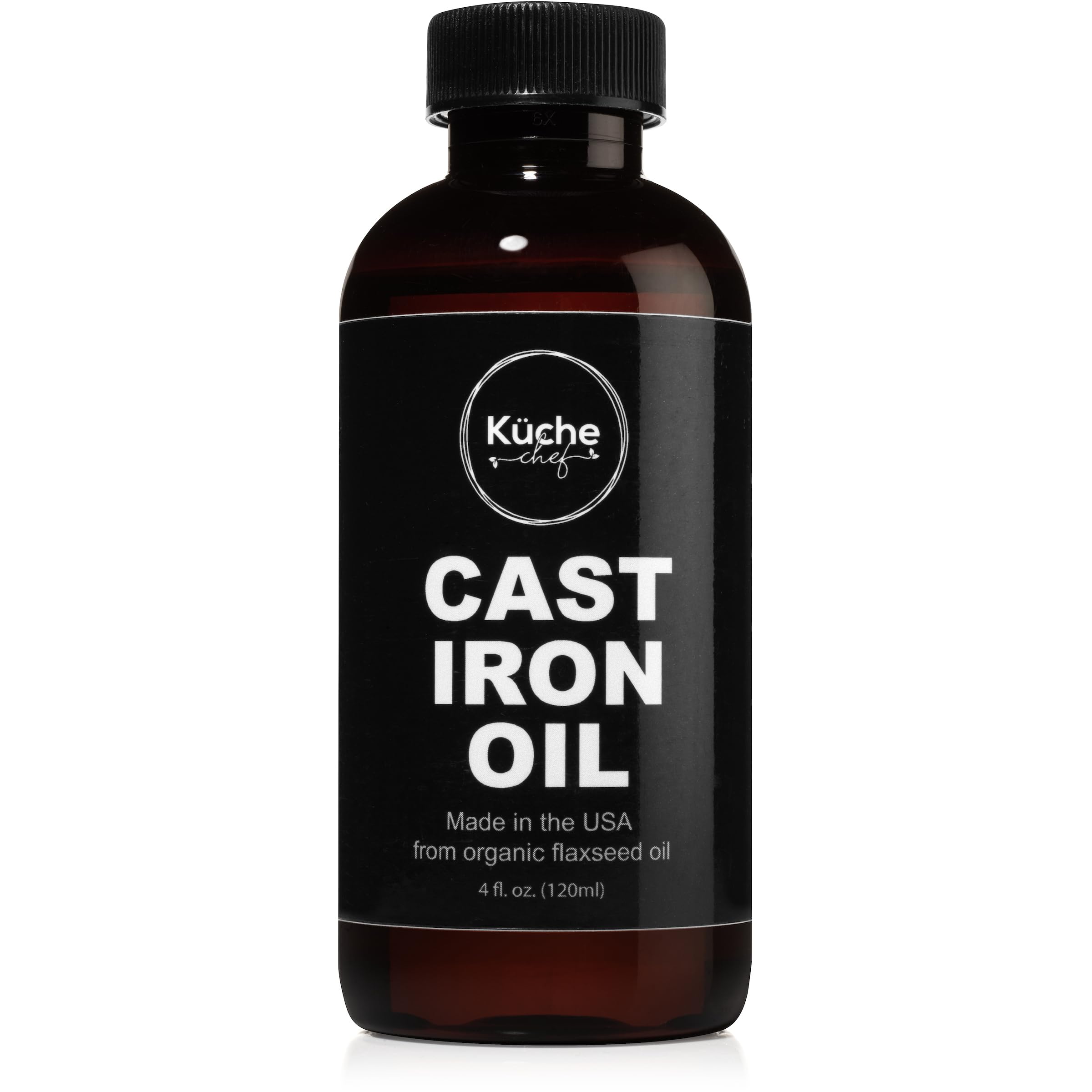 Kuche Chef Organic Cast Iron Oil & Cast Iron Conditioner – Made from Flaxseed Oil grown and pressed in the USA – Creates a Non-Stick Seasoning on All Cast Iron Cookware (240ml)