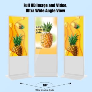 55 Inch Digital Signage Kiosk Non-Touchscreen,2GB+16GB Android 11,Floor Standing LCD Digital Signage, Commercial Interactive Advertising Display Screen, Digital Signage with Auto Media Player White