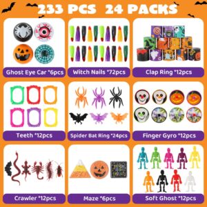 Deerher 233PCS Halloween Party Favors - 24 Pack Halloween Gloves Toys Bulk Stuffed, Non-Candy Halloween Treat Bag Gifts for School Classroom Kids Toddlers Boys Girls Prizes Party Supplies