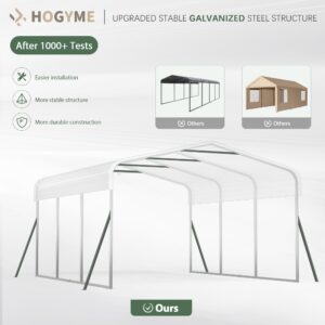 HOGYME Carport 10x15 FT Heavy Duty Carport Canopy with Updated Frame Structure Galvanized Steel Roof and Enhanced Base, Metal Carport Garage for Pickup, Boat, Car and Tractors, Grey