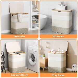 XLHOMO Double Laundry Hamper with Lid and Removable Bags, 150L Large Collapsible 2 Dividers Dirty Clothes Basket with Handles, Beige Double Laundry Basket Organizer for Bedroom,Laundry Room,College