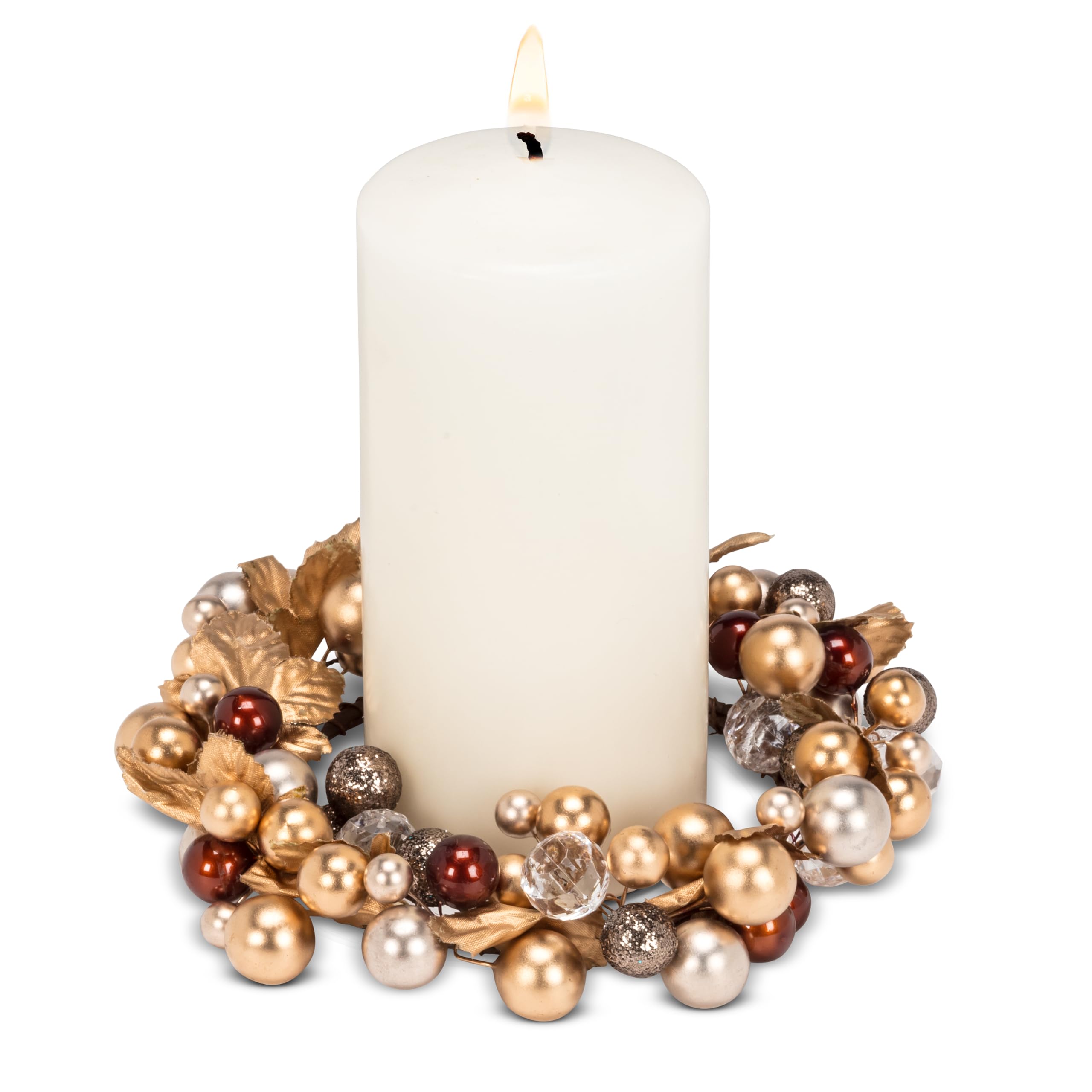 Abbott Collection Beaded Pillar Candle Ring, Gold (6.5" D)