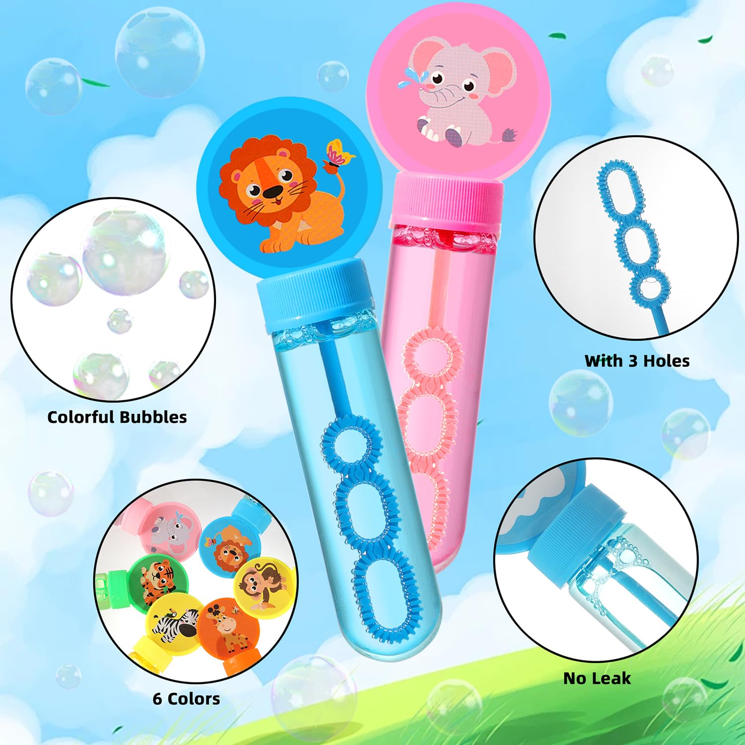 24Pcs Jungle Animal Bubble Wands for Kids Bubbles Party Favors Great for Forest Animals Crazy Theme Party Favors,Animals Party Goodie Bags Filler,School Classroom Prizes for Boy Girl Outdoor Toys