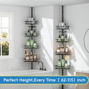 Yaonunoon Corner Shower Caddy Tension Pole- 4-Tier Adjustable Rustproof bathroom shower organizer- 62-115 Inch - 2024 New Adjustable Bathtub Organizer Shelves