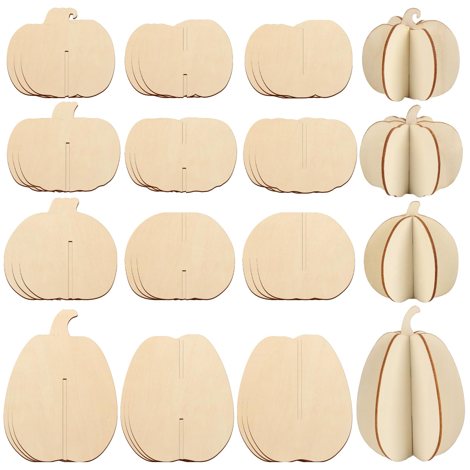 COCHIE DIY 3D Pumpkin Fall Wood Crafts to Paint for Kids Adults, Paintable Unfinished Wooden Slices for Craft, Autumn Pumpkins Cutouts Ornaments for Painting Decorations (24 PCS)