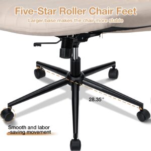 HOFFREE Criss Cross Chair Cross Legged Office Chair with Wheels Armless Chair Home Office Chair Ergonomic for Desk Fabric Beige