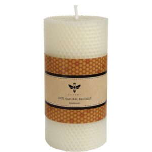 white beeswax pillar candle - handmade pure beeswax rolled candle for gift & home decor (3×6 in)