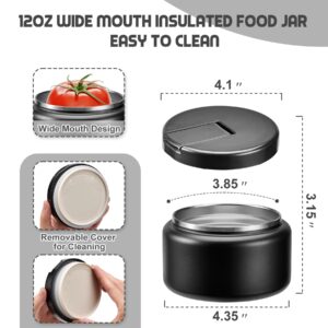 BOSEDSANG 13.5oz Soup Thermo for Hot Food Kids with Buckle Lid Insulated Vacuum Food Jar Wide Mouth Leakproof Stainless Steel Lunch Container (Black)