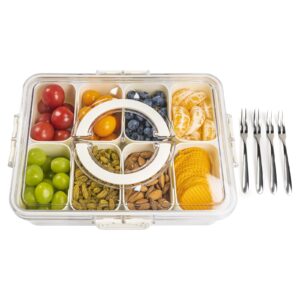 snackle box container,divided serving tray with lid,snack boxes for kids/adults,snack tray for party/ travel/beach/ (with 4 forks)