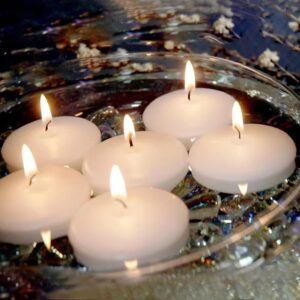 3 inch white floating candles bulk,12pack dripless wax unscented wax 13-15hours burning, wedding party candles,for centerpieces suitable for cylindrical vases,swimming pool,restaurant decoration