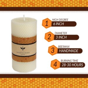 White Beeswax Pillar Candle - Handmade Pure Beeswax Rolled Candle for Gift & Home Decor (3×6 in)