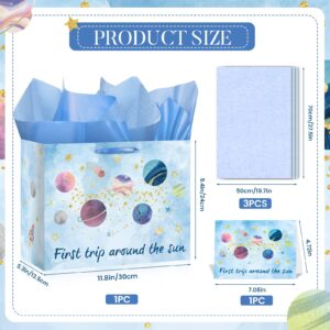 Baby Boy Gift Bags First Trip Around The Sun Decoration Galaxy Space 1st Birthday Wrapping Paper Bag Planet One Year Old Greeting Card Tissue Papers for Boys Baby Shower Party Favors Decor Supplies