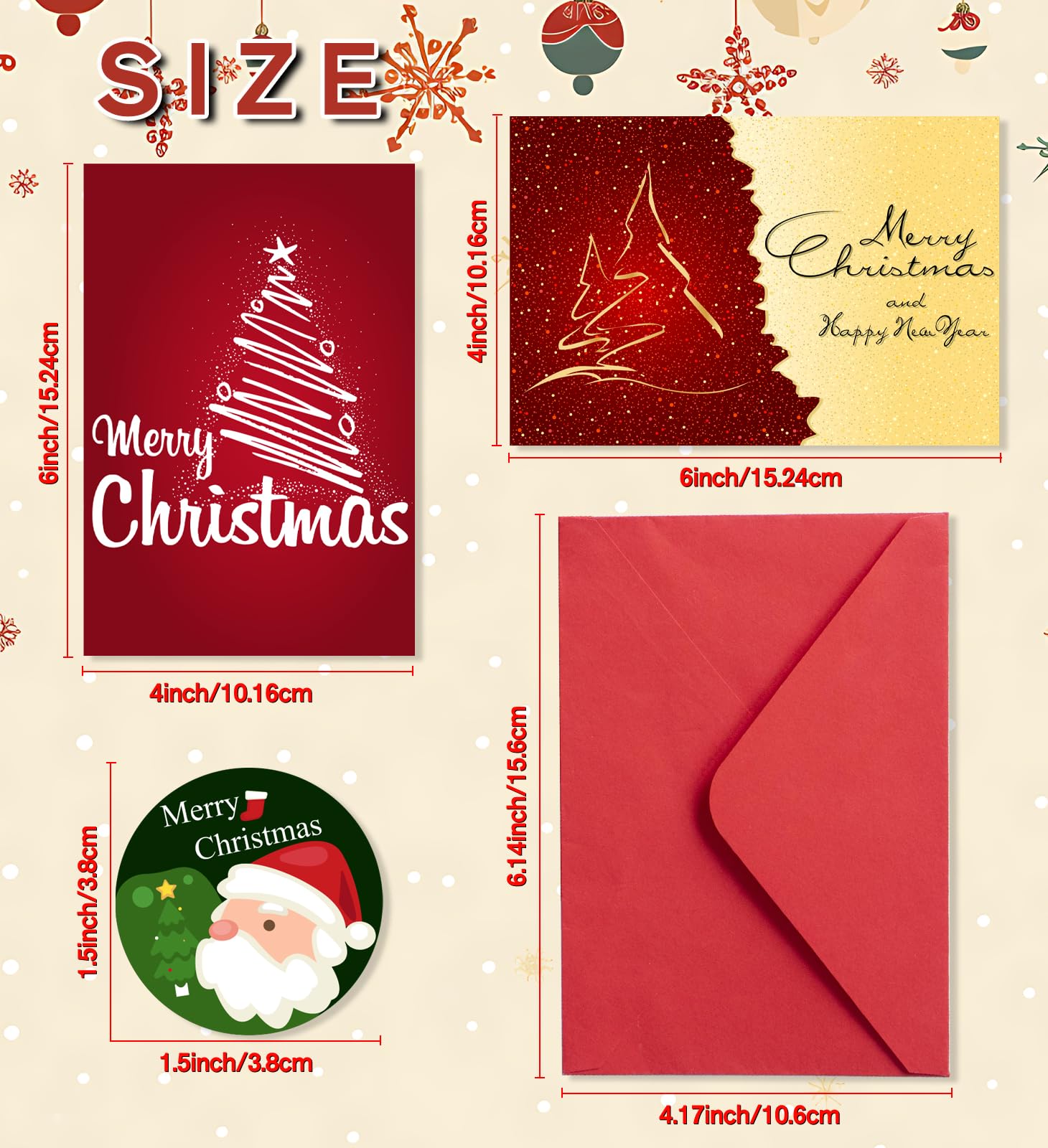 HSHFAMIIY Christmas Cards, Stocking Stuffers for Adults, 24 Pcs Christmas Cards with Envelopes & Stickers,4 x 6 Inch,Blank Holiday Greeting Card Set,Christmas Gift Baskets,Christmas Gift Bags