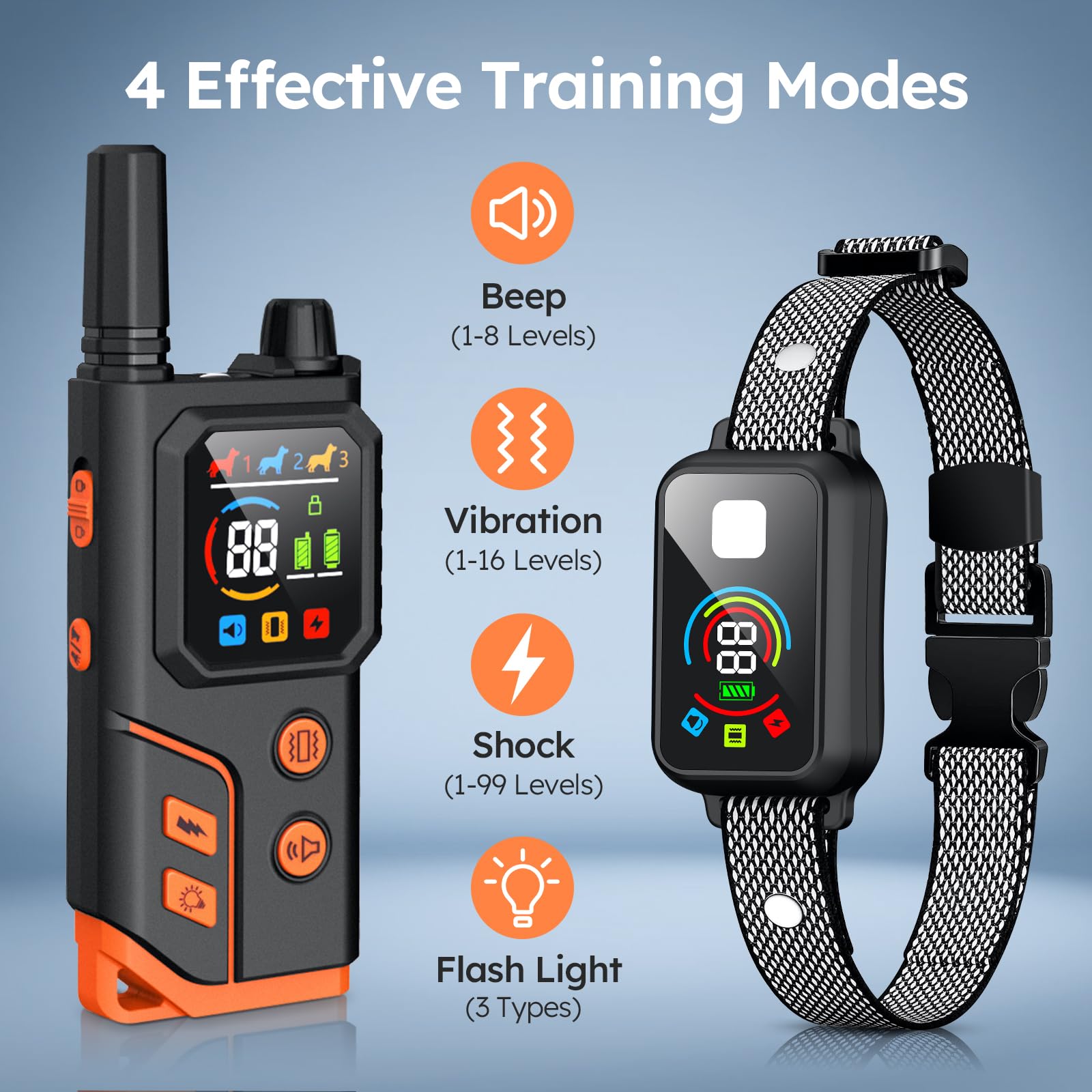 Dog Shock Collar 3300FT with Light for Night Walks, Dog Training Collar with Remote Control, E Collar with Adjustable Pitch Beep,Vibration and Shock,Rechargeable Waterproof Shock Collar for Dogs