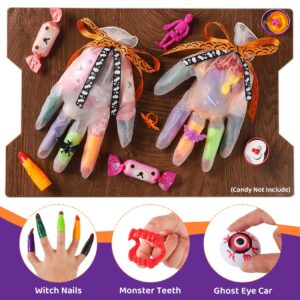 Deerher 233PCS Halloween Party Favors - 24 Pack Halloween Gloves Toys Bulk Stuffed, Non-Candy Halloween Treat Bag Gifts for School Classroom Kids Toddlers Boys Girls Prizes Party Supplies