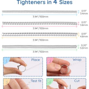 Ring Sizer Adjuster for Loose Rings, 187 Piece Ring Size Adjuster Set, w/16 Plug-in Invisible Ring Adjuster, 12 Spiral Silicone Tightener Set,Fit Any Rings,156 EVA Stickers w/Ring Size Measuring Tool