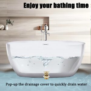 Freestanding Tub Drain (Brass), Pop-Up Bathtub Drain Kit, Detachable Drain Cover That Can Be Filtered, Easy to Clean, Suitable for Freestanding Bathtub Drain Kit, with Replaceable Pop-Up Bolt (Gold)