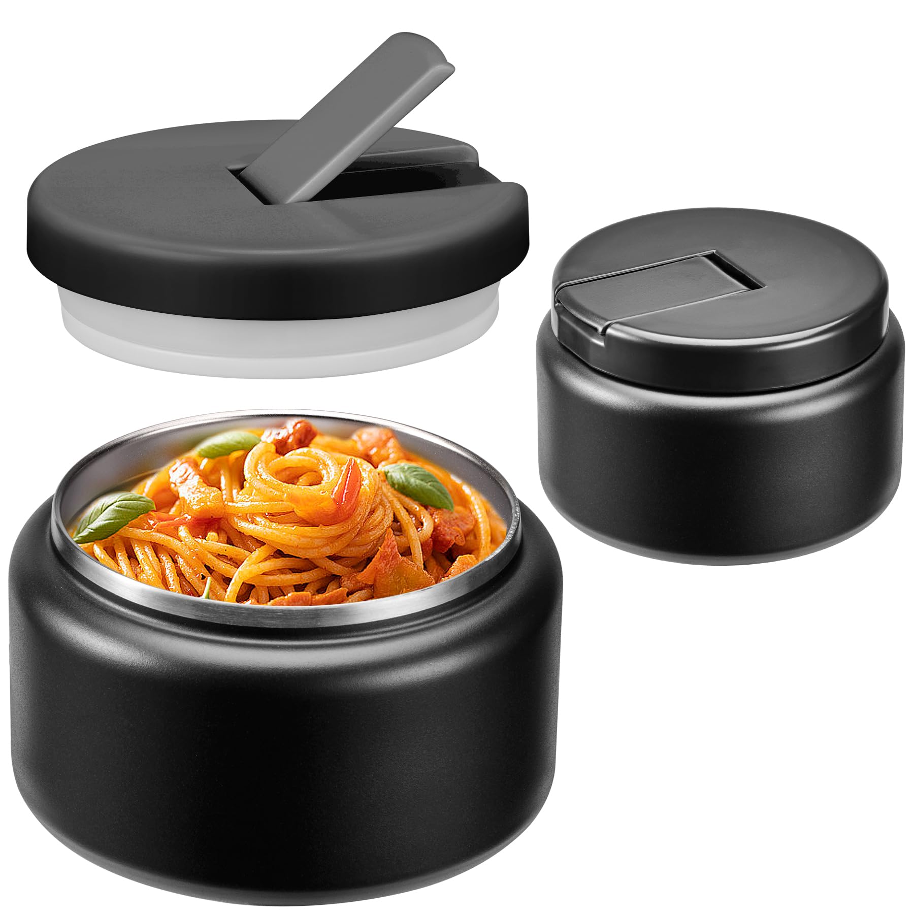 BOSEDSANG 13.5oz Soup Thermo for Hot Food Kids with Buckle Lid Insulated Vacuum Food Jar Wide Mouth Leakproof Stainless Steel Lunch Container (Black)