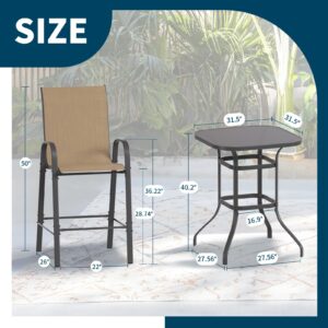 Amopatio 5 Piece Patio Bistro Set with 4 Bar Chairs and Glass Table, All-Weather Textilene Patio Bar Stools, Sturdy Outdoor High Top Table and Chairs for 4 for Backyard, Porch, Balcony, Brown