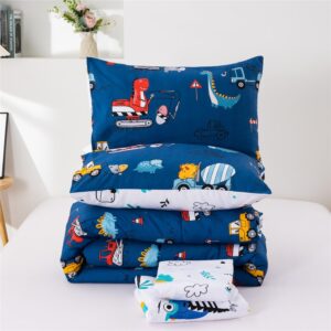 Meeting Story Construction Truck Car Twin Comforter Set for Boys,5 Pieces Dinosaur Bedding Set with Sheets and Pillowcases，Excavator Lightweight Microfiber Bedding Sets（Blue，Twin5pcs）