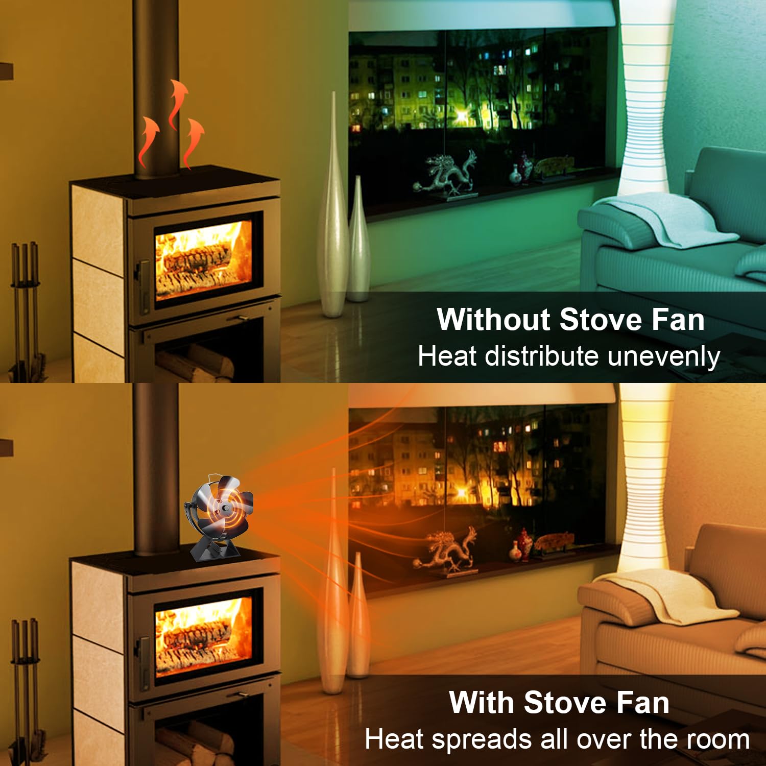 VODA Wood Stove Fan 5 Blades Heat Powered Stove Fan Wood Burning Fans 180°Up and Down Adjustable Fireplace Fan for Wood Burner Stoves Eco Stove Top Fan for Fireplaces