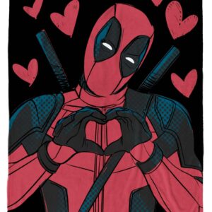 Marvel Deadpool Hearts Plush Throw Blanket - Measures 50 x 70 inches, Red and Black Super Soft Lightweight Fleece Bedding