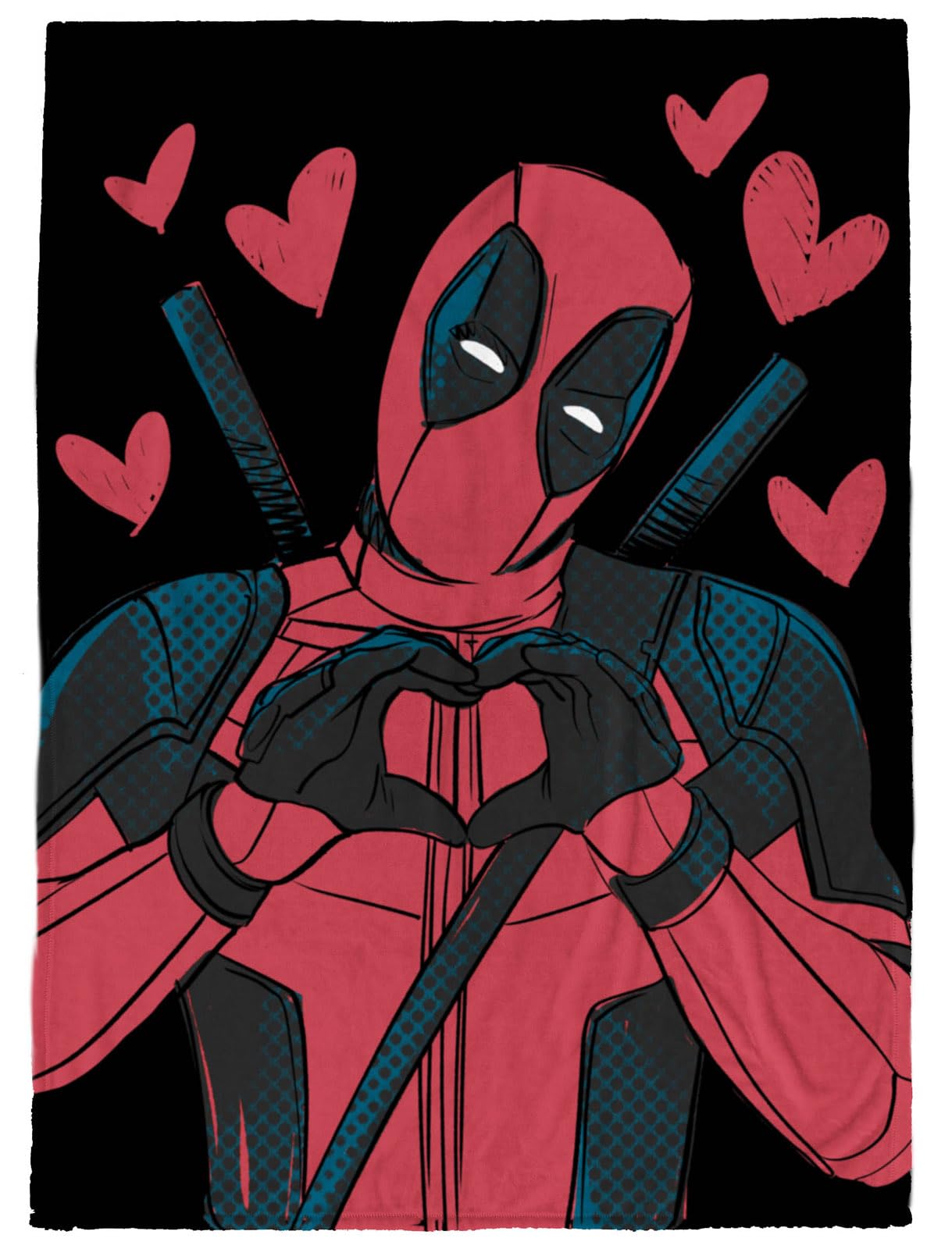 Marvel Deadpool Hearts Plush Throw Blanket - Measures 50 x 70 inches, Red and Black Super Soft Lightweight Fleece Bedding