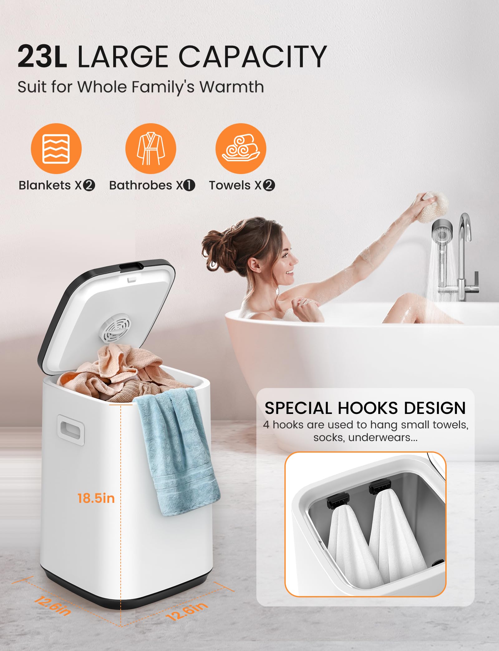 MEKO Towel Warmers for Bathroom, 23L Luxury Hot Towel Heater, Blanket Warmer Bucket, LED Display, Up to 24 Hours Delay, 3 Heating Modes and Child Lock for Oversize Bathrobes PJ's and More