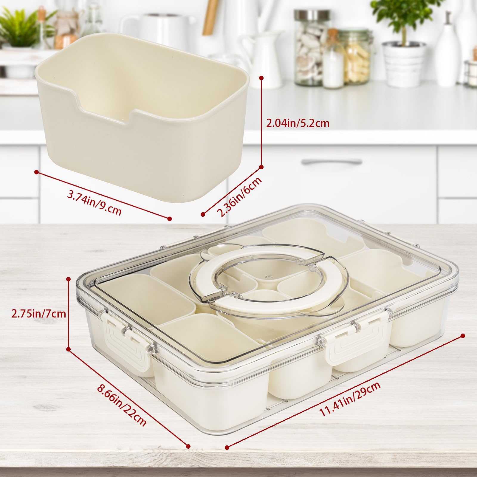 Snackle Box Container,Divided Serving Tray with Lid,Snack Boxes for kids/adults,Snack Tray for party/ travel/beach/ (with 4 Forks)