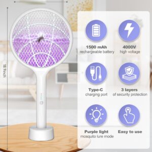 2Pack Electric Fly Swatter,4000V Bug Zapper Racket with 1500mah Battery Rechargeable,2 in 1 Fly Zapper & Purple Mosquito Killer Lamp with 3 Layers of Safety Net Suitable for Indoor and Outdoor