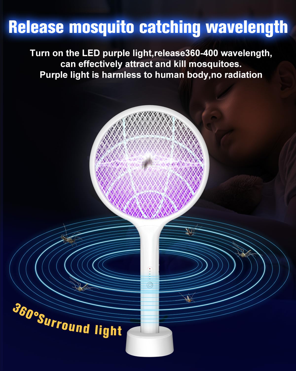 2Pack Electric Fly Swatter,4000V Bug Zapper Racket with 1500mah Battery Rechargeable,2 in 1 Fly Zapper & Purple Mosquito Killer Lamp with 3 Layers of Safety Net Suitable for Indoor and Outdoor