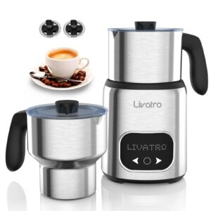 livatro electric milk frother,14-in-1 milk frother and steamer | dual cups(20.3oz&13.5oz) | memory function | automatic hot&cold foam maker and milk warmer for coffee,latte,cappuccino,hot chocolate