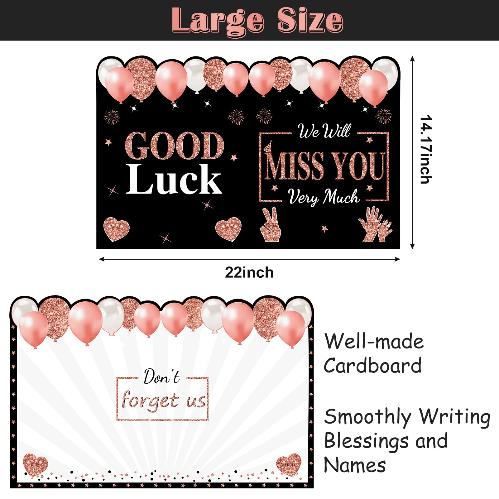 Turypaty Retirement Greeting Card for Coworkers Women, Large Rose Gold Guest Signature Book Gifts, We Will Miss You Good Luck Blessing Greeting Card for Going Away Farewell Decorations Party Supplies.