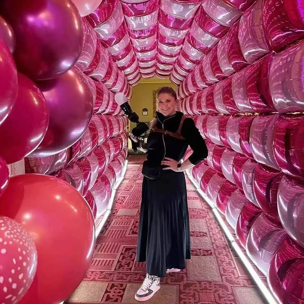 【50pcs】 Hot Pink Party Decorations Square Foil Balloons Wall Wedding Balloons Backdrop Double Sided Pink Balloons Arch Kit for Anniversary Bachelorette Birthday Valentines Day Mylar Balloons