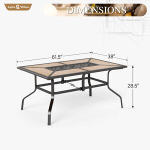 Sophia & William Rectangular Outdoor Dining Table with 1.6"-2" Adjustable Umbrella Hole, 6 Person Patio Table for Outdoor, Rectangle Patio Table with Faux Wood Tabletop and Metal Steel Frame