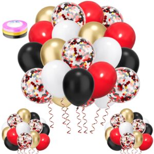 100 pcs red gold confetti balloons kit,12 inch metallic black white gold party balloons with ribbons for graduation birthday wedding party halloween decorations (red gold)