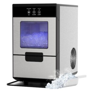 advwin nugget countertop ice maker, 44lbs/day pebble ice machine with soft chewable ice, one-click operation, self-cleaning, portable sonic ice maker with ice scoop & removable basket