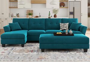 belffin convertible l shaped couch with reversible large ottoman l shape sofa storage chaise sectional sofa living room furniture peacock blue