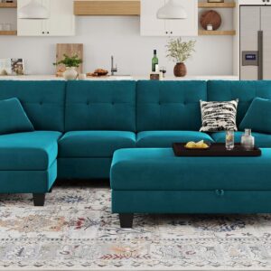 Belffin Convertible L Shaped Couch with Reversible Large Ottoman L Shape Sofa Storage Chaise Sectional Sofa Living Room Furniture Peacock Blue